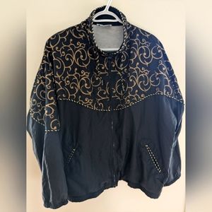 Vintage Windbreaker Black and Gold Pattern Lined Women's Size XL